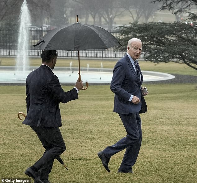 President Joe Biden has become America's longest-lived president at the age of 82. He is seen jogging along the South Lawn of the White House as he tried to get out of the rain after his annual physical health exam earlier this month