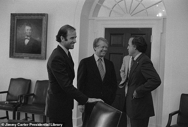 This June 14, 1977 photo shows Senator Joe Biden (left) with President Carter