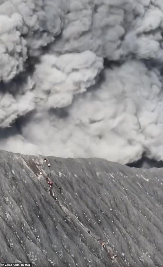 It comes just months after dozens of hikers descended the mountainside to escape the volcano's dangerous eruption material (pictured)