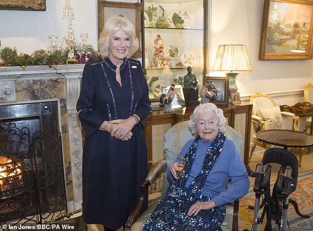 Queen Camilla pictured with June Spencer, who starred in The Archers