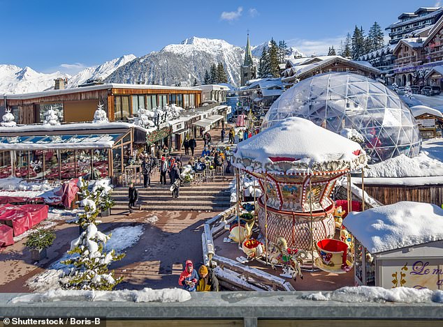 The PR expert, 44, is having fun with children Pixie, 13, and Hunter, 10, in the idyllic ski resort of Courchevel, in the heart of the French Alps. Pictured: Courchevel 1850