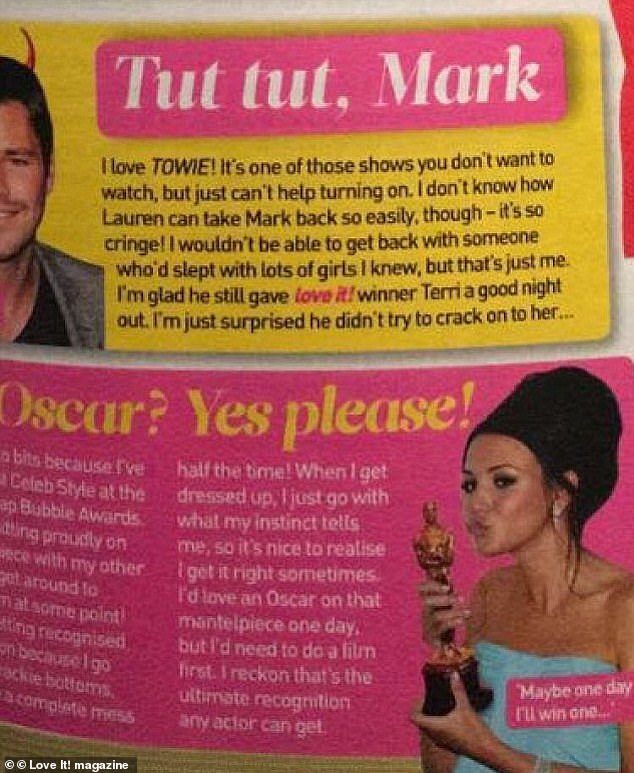 In a section of her recently resurfaced Love It! magazine column – titled 'Tut Tut, Mark' – the then 29-year-old star voiced some less than complimentary opinions about her future husband