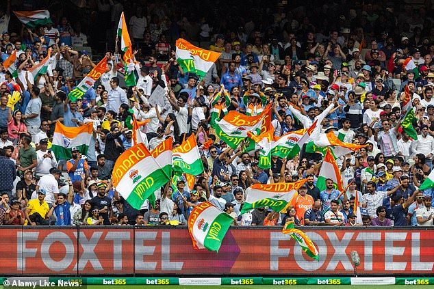 But some India fans responded with a chant of their own, reportedly singing the phrase: 'Ganpati Bappa Morya'.