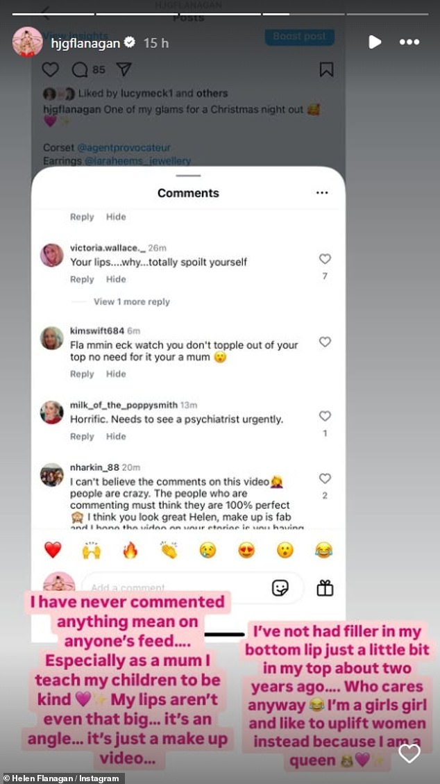 Just an hour after posting the video, Helen took to her Instagram Story to criticize people who had commented negatively