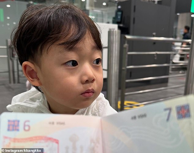 One heartbreaking post showed the toddler with his passport. Mr Ko wrote: 'My son is going abroad on a night flight for the first time, and his first passport has no stamp!'