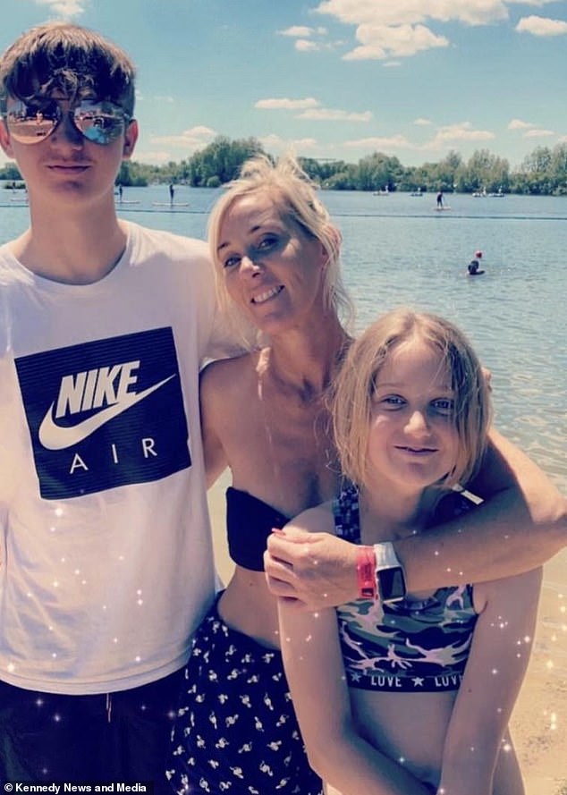 Last year Michelle Sword, 45, pictured with her two children Cadie (right), 13, and Coen (left), 18, told how she collapsed after taking a slimming shot she bought online