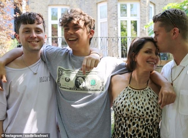 Frost pictured with her three sons, from left to right: Finlay Munro Kemp, Rudy Law and Rafferty Law, 25. She is also a parent to model Iris Law (not pictured)