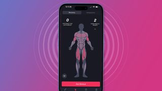 A phone on a pink and purple background with the Fitbod app