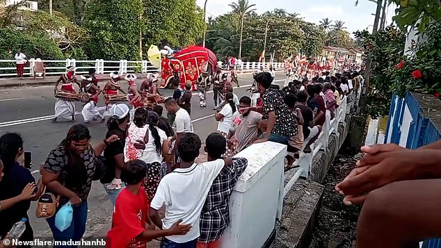 The elephant then trampled the handler as he struggled to get off the ground