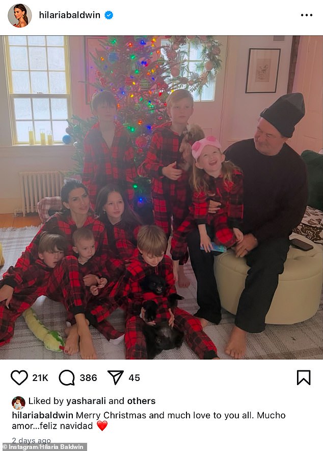 Hilaria, 40, took to Instagram to wish her followers a 'feliz navidad' and shared a family photo on Christmas Day