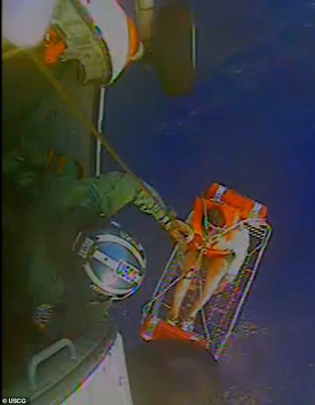 Coast Guard crews were also seen deploying floating devices and airlifting the men to safety in a helicopter