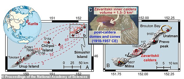 Dr. Hutchison and his team were able to accurately date the ice core deposits and match them to the Zavaritskii volcano on the remote, uninhabited island of Simushir, part of the Kuril Islands.