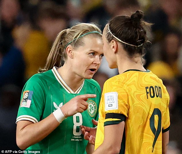 McCabe's ex-partner Ruesha Littlejohn (left) stunned football fans in this aggressive interaction with Foord (right) during the FIFA Women's World Cup in Australia last year