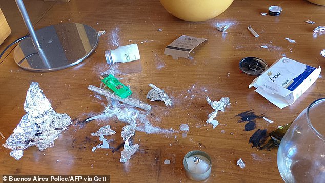 Traces of white powder and other drug paraphernalia were discovered on a table in Liam's hotel room