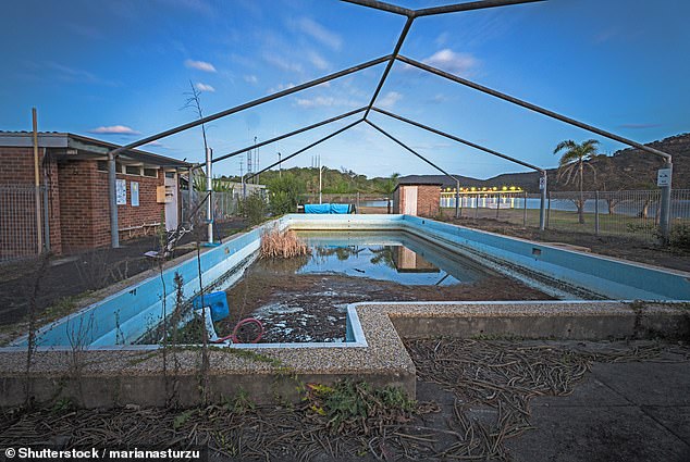 The latest redevelopment plan comes after the state government launched a planning proposal to rezone Peat Island in September 2021 before it was demolished just months later (pictured an abandoned swimming pool on Peat Island)