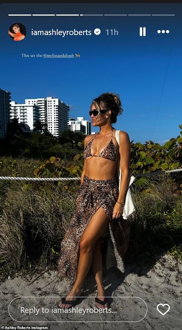 Meanwhile, in another stunning photo, the beauty posed up a storm in a leopard print maxi skirt, which matched her stylish bikini, before hitting the beach