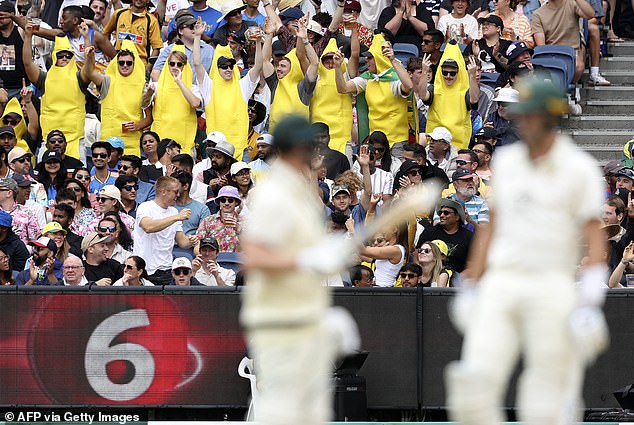 A group of fans dressed as bananas also enjoyed the atmosphere at the iconic cricket stadium as Australia recorded a 184-run win against India