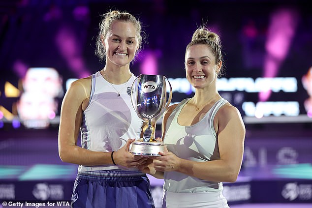 Dabrowski (right) and her partner Erin Routliffe recently won the WTA Finals in Saudi Arabia