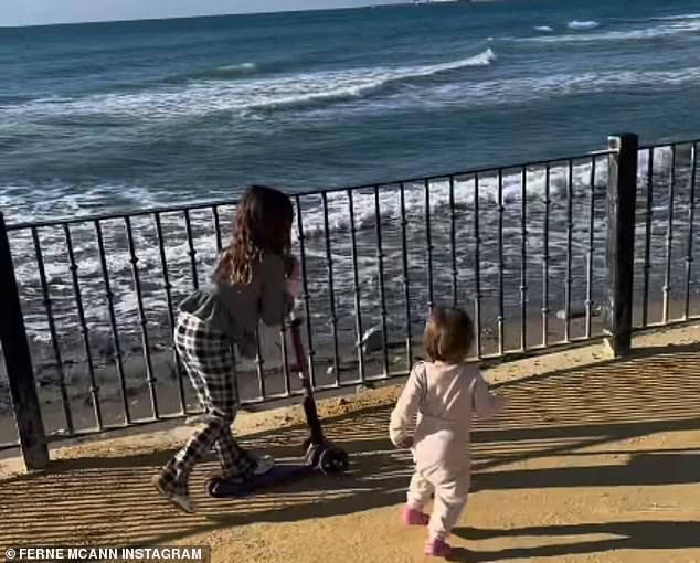 In other snaps, Ferne shared sweet clips of her and Sunday having fun on the beach