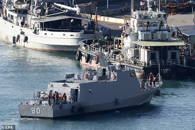 Taiwan Navy Kuang Hua VI-class missile boats maneuver at Keelung Military Port in Keelung City, Taiwan, October 14, 2024