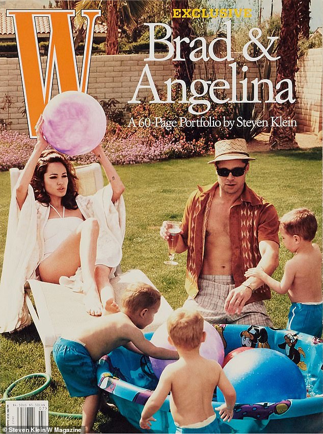 Six months after the divorce, Brad and Angelina played in the house with a large group of fake children for a 60-photo cover spread for W Magazine, which he concepted and retained international rights so he could profit from.