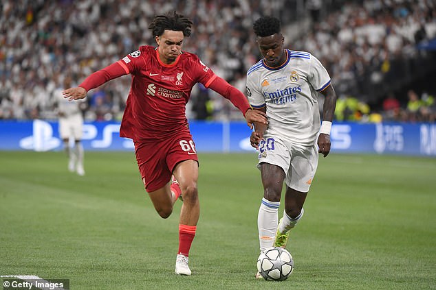 Alexander-Arnold pictured (left) in action against Madrid in the 2022 Champions League final