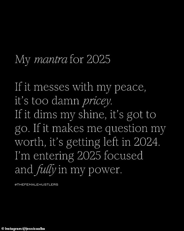 She then added this quote: “My mantra for 2025: If it disrupts my peace, it's too damn expensive. If it dims my shine, it has to go. If it makes me question my worth, that leaves 2024. I will enter 2025 focused and fully in my power