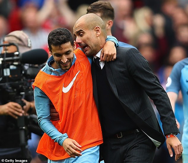 Guardiola and Navas celebrated a victory over Manchester United in September 2016