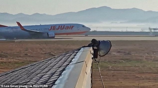 The Jeju Air plane is seen leaving the runway before crashing