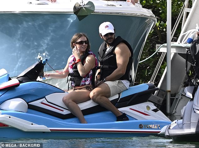 Sydney took the reins of the jet ski, with her fiancé Jonathan behind her