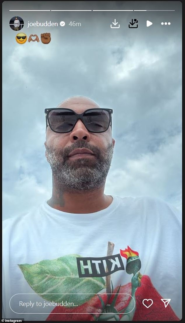 Budden's social media posts show him living life as usual, with a post published around 2pm on Tuesday showing him sporting sunglasses with no written caption - just a series of cryptic emojis