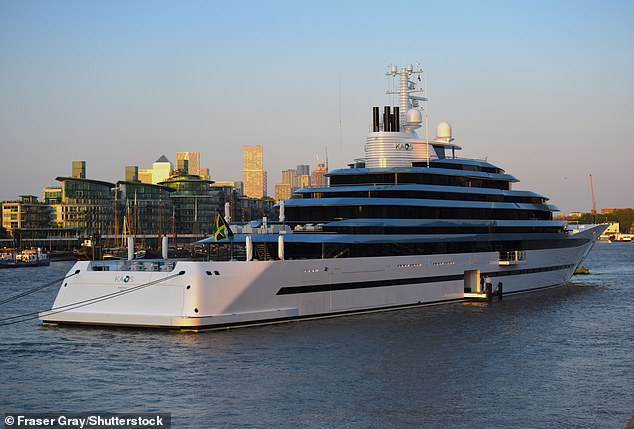 The ship, once defined by exclusivity and male-dominated spaces, underwent a complete transformation under the leadership of the Walmart heiress, to reflect its new purpose: a haven for a modern and independent woman. Pictured: Kaos moored at Butlers Wharf in London, England