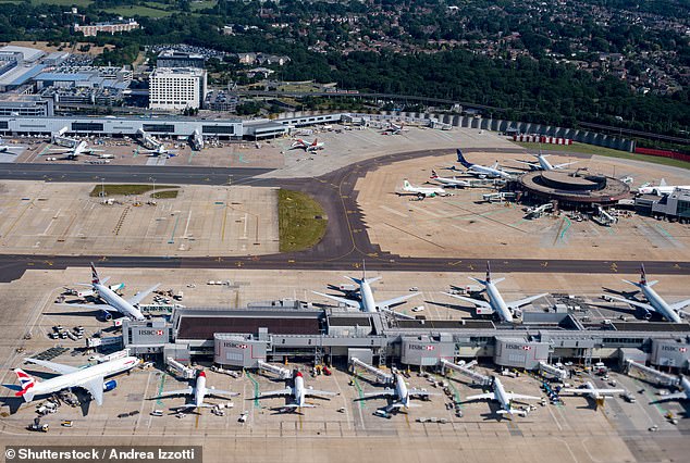 The plane was due to land at London Gatwick (pictured), but had to land at Bari Airport in Italy instead