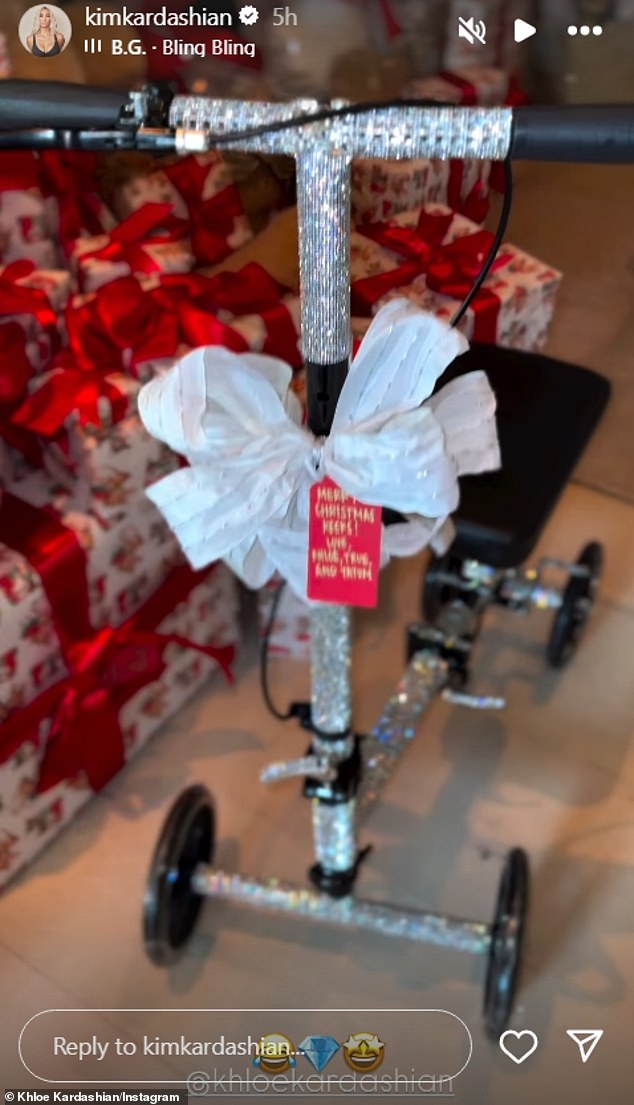 Kim showed off the stunning scooter on her Instagram stories on Christmas Day