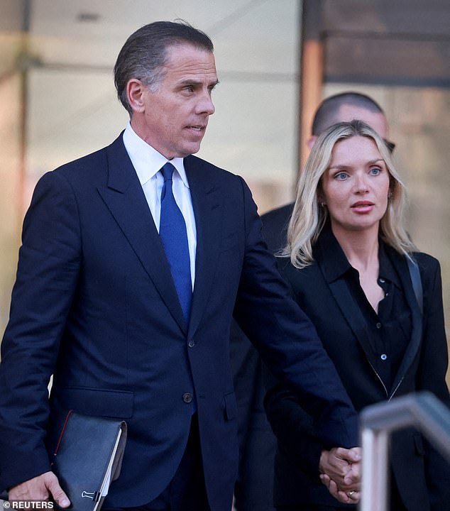 It now appears that the president, along with some of his closest aides, began planning a pardon just as Hunter (pictured with his wife Melissa) was convicted in June (according to sources close to the discussions).