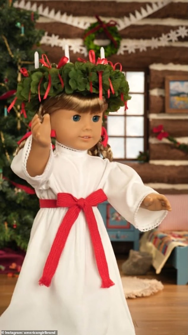 Kirsten, a popular American Girl Doll, was featured in a Saint Lucia Day video in her traditional holiday dress