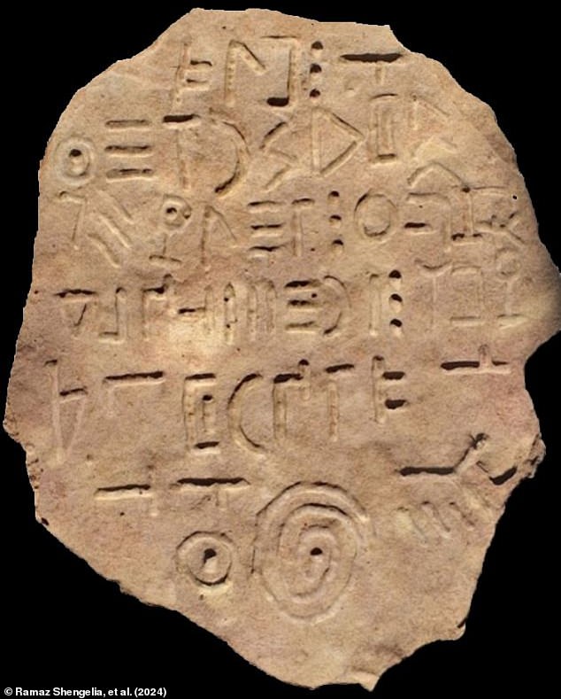 Archaeologists have found an ancient stone tablet (pictured) that contains a lost language completely unknown to science