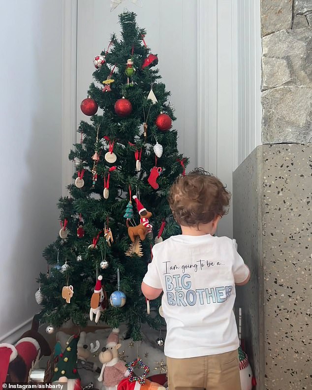 On Christmas Day, Barty posted to Instagram a sweet photo of her son Hayden, 17 months, standing in front of their Christmas tree, wearing a T-shirt with meaningful words on it.