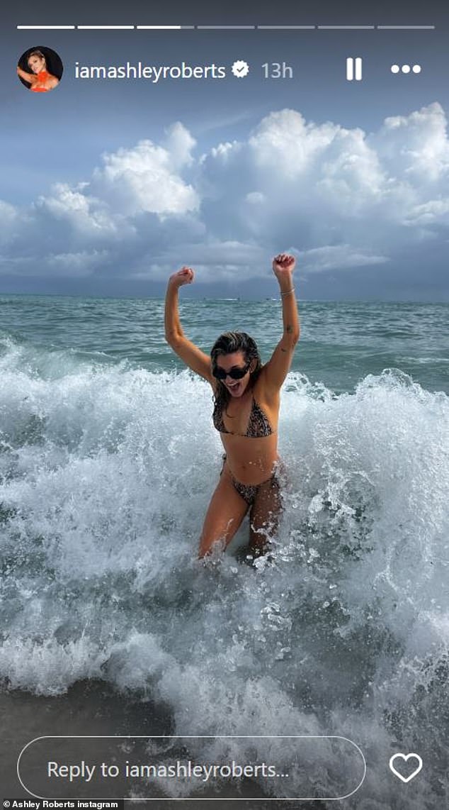 Later in the day, Ashley posted a photo of herself frolicking in the sea via her Instagram Story