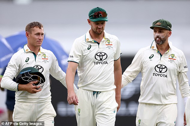 As drinks were consumed, Hazlewood was in deep discussion with several teammates and the Australian physio before leaving the field.