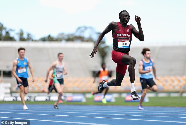 The 16-year-old ran a blistering 10.04 in his 100m final (pictured)