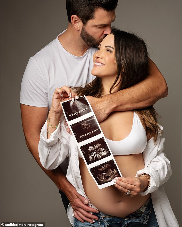 Four months ago, Dorfman announced her pregnancy on Instagram with a photo of her and her husband posing with ultrasound images. She also showed off her bare baby bump in the post, with the caption: 