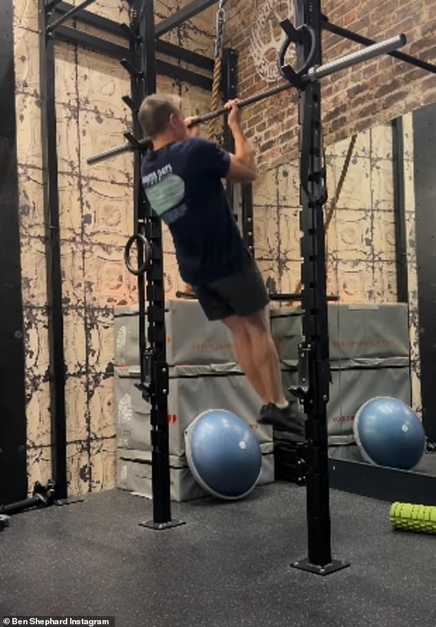 His toned look comes after he showed off how he stays in such good shape by sharing a video of him working out with his son