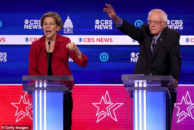 Sanders faced a crowded primary with many fellow lawmakers, such as Senator Elizabeth Warren, shown above next to Sanders