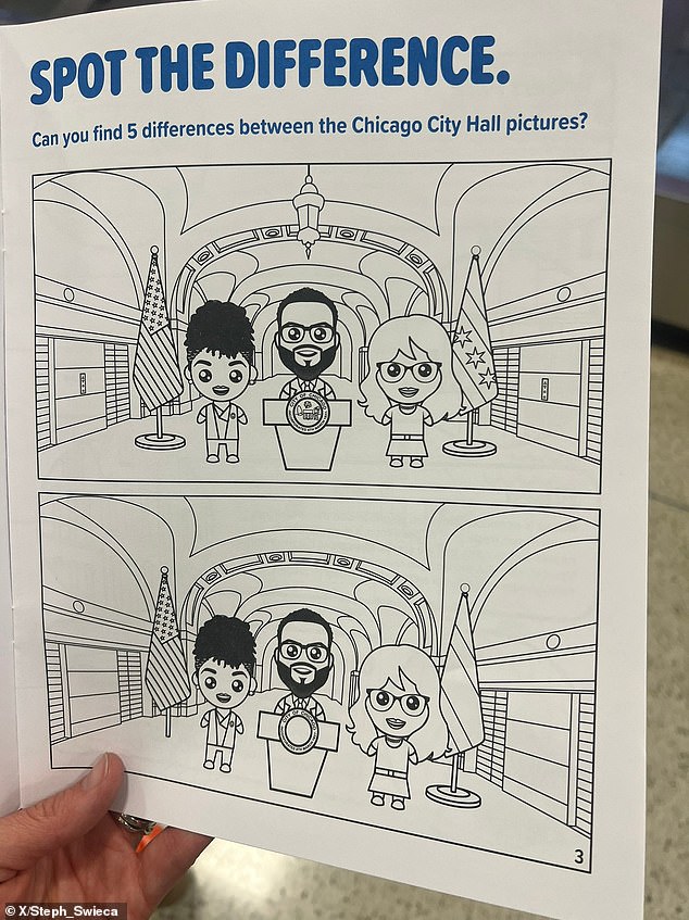 Chicago Mayor Brandon Johnson is being criticized for putting a photo of himself and his wife in the airport's free children's coloring book