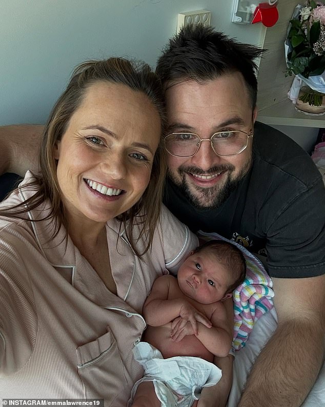 Popular Channel Nine footy commentator Emma Lawrence has given birth to her first child with partner Thomas Blucher-Hughes