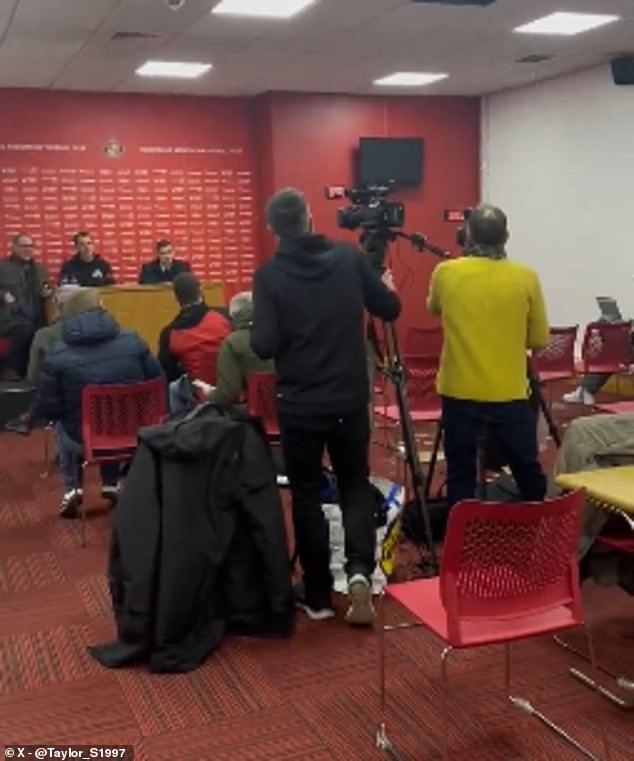 Part of the ceiling of Sunderland's press room collapsed on Tuesday, nearly killing reporters