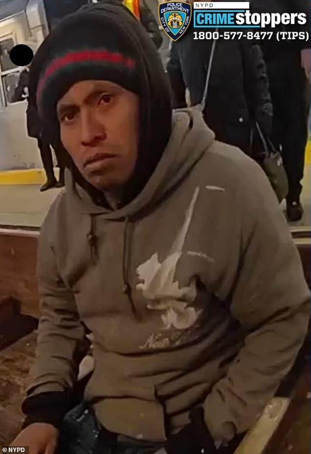 Zapeta was later caught on camera at the station sitting on a bench and watching the woman go up in flames - but he was not arrested until seven hours later.