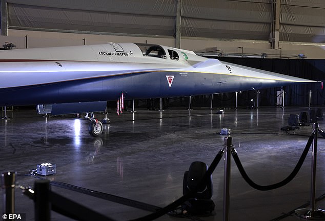 The X-59's thin, tapered nose covers almost a third of its length and will break the shock waves that would normally result in a supersonic aircraft creating a sonic boom.