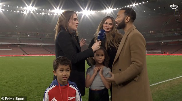 The singer, 45, and his wife, 39, appeared to forget which teams had played when they spoke to Prime Video Sport after the match